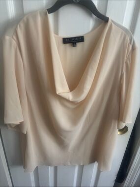 Eloquii Cream Drape Neck Short Sleeve Blouse